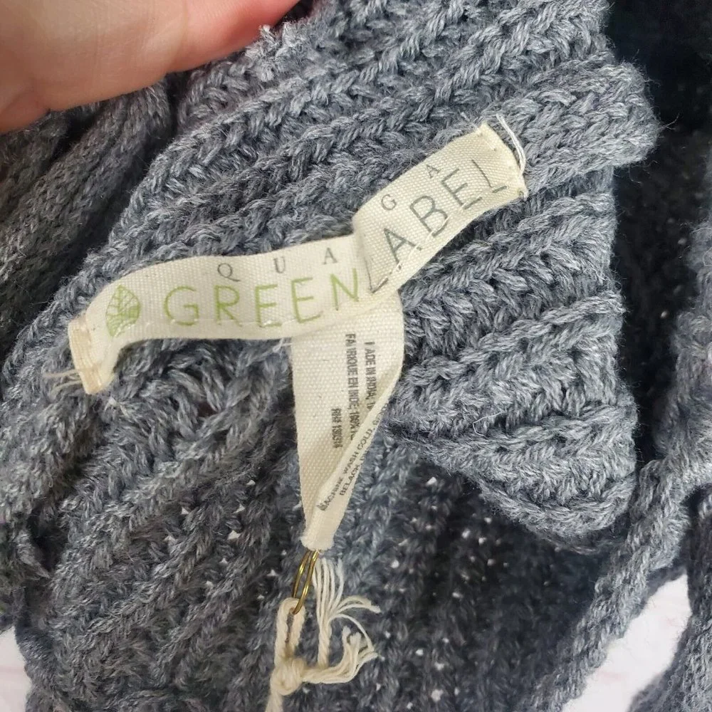 NEW QUAGGA GREEN LABEL Womens Recycled Polyester Infinity Scarf Gray Fringe